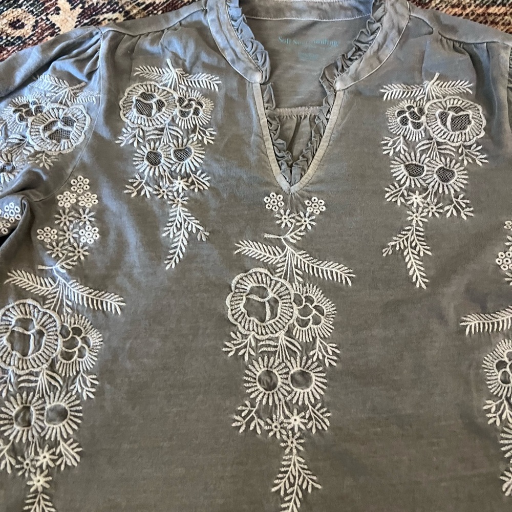 Soft Surroundings Patterned Gray Blouse - image 2